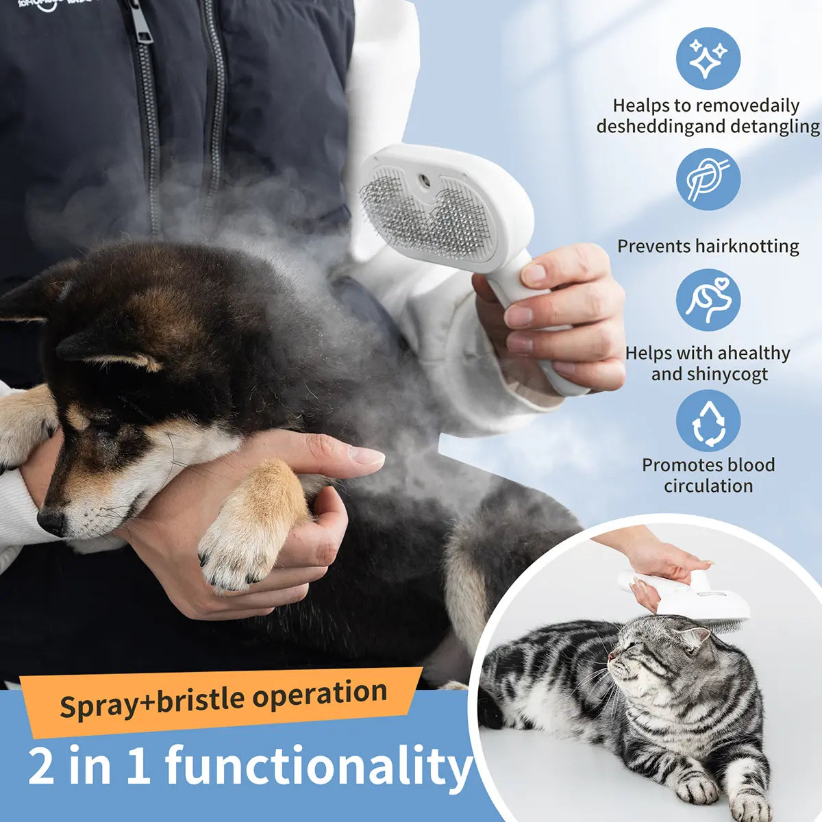Revolutionary Pet Spray Hair Removal Comb - Effortless Grooming for Dogs & Cats with Shedding Button