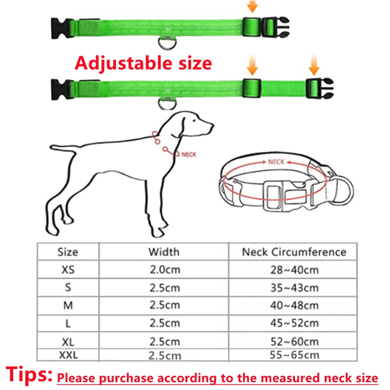 Adjustable green dog collar size chart, fitting guide, Pawvero pet accessories.