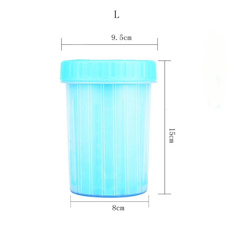 Large blue Pawvero pet cleaning cup with lid, 15cm tall, 9.5cm diameter, 8cm base