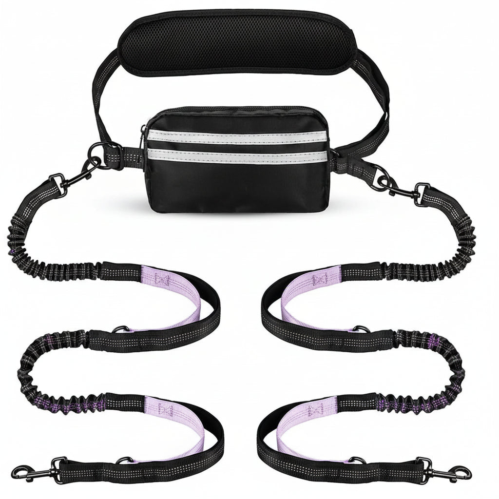 Hands-free dog leash set with pouch and dual bungee leashes for running, Pawvero
